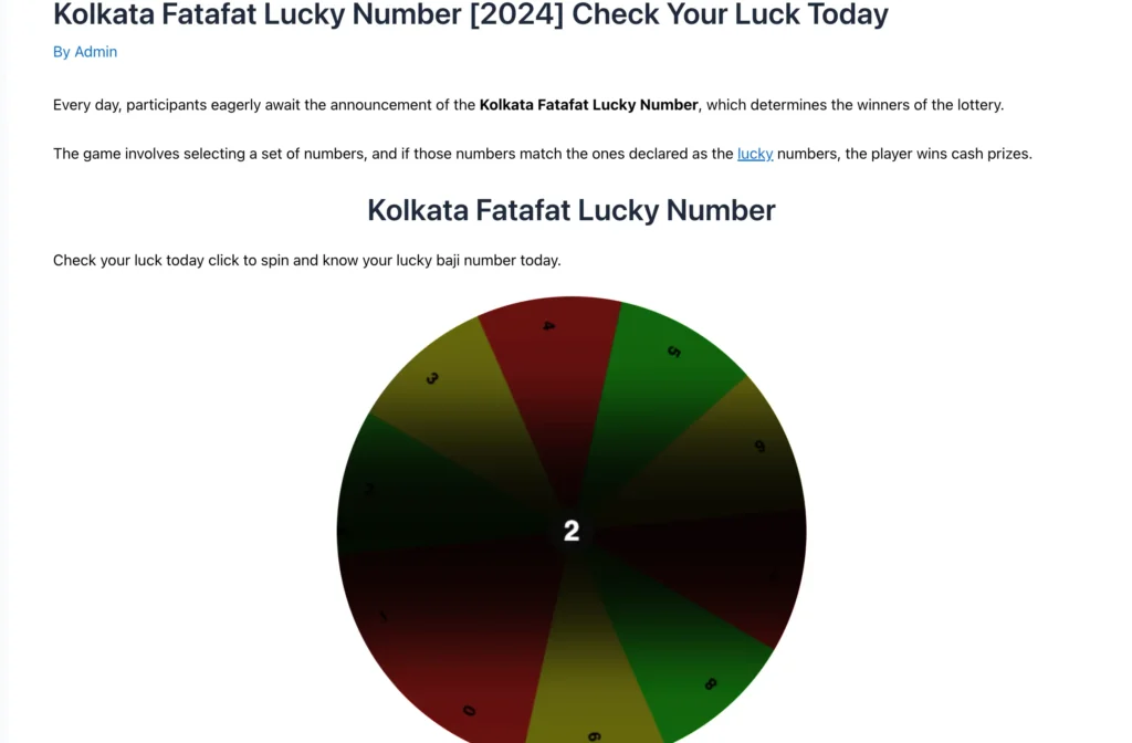 Kolkata Fatafat Lucky Number Wheel